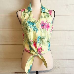 Tommy Bahama VTG Silk Button Down Tie Crop Top